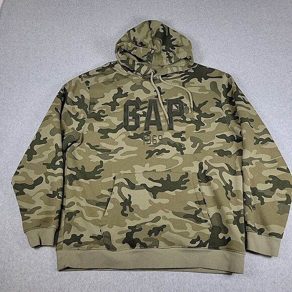 GAP Camouflage Sweatshirt Hoodie Men's Size Large Olive Green,‎ Brown Pullover - Picture 2 of 12